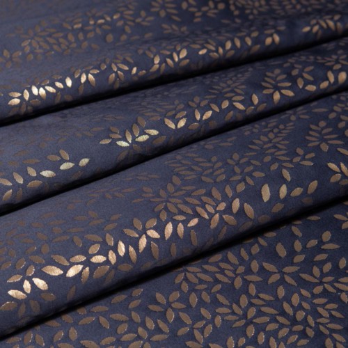 Metallic Leaves Deep Navy Folds