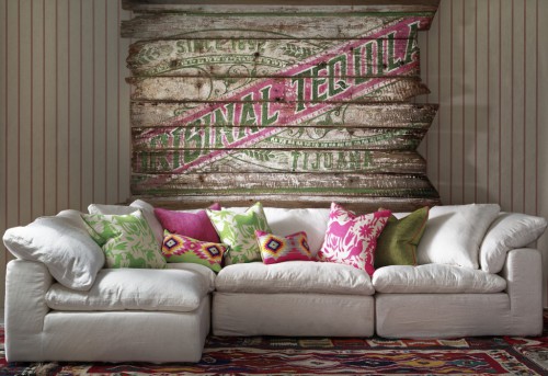 Ric-Rac-Carnival-wallpaper-Truman-in-white-linen-with-scatter-cushions-in-Maya-Cactus-Maya-Paraiso-Cruz-Cactus-Cruz-Paradise-Palazzo-Moss-and-Palazzo-Parasol