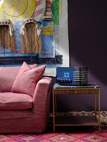 Cadogan-Loveseat-Sofa-upholstered-in-Delfini-Red-Berry-and-Rufus-Side-Table