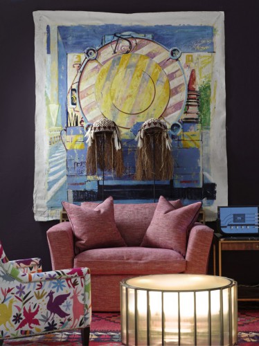 Cadogan-Loveseat-Sofa-upholstered-in-Delfini-Red-Berry-and-Shutter-Coffee-Table