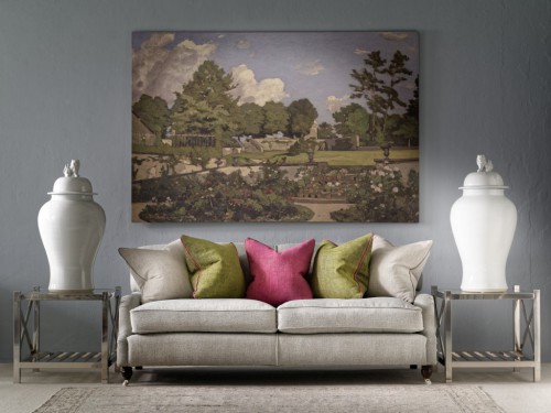 Montague-Sofa-upholstered-in-Paraggi-Muscari-with-scatters-in-Summit-Linen-Palazzo-Moss-and-Parasol-with-Horatio-Side-Tables