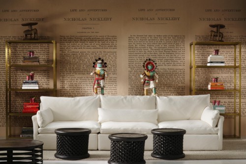 VolcanoSofaWhite, NicholasNicklebyWallpaper, EvansBookcase, BanilekeStools